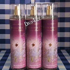 3x Bath & Body Works STRAWBERRY SNOWFLAKES 8OZ Mist Spray Collection Set